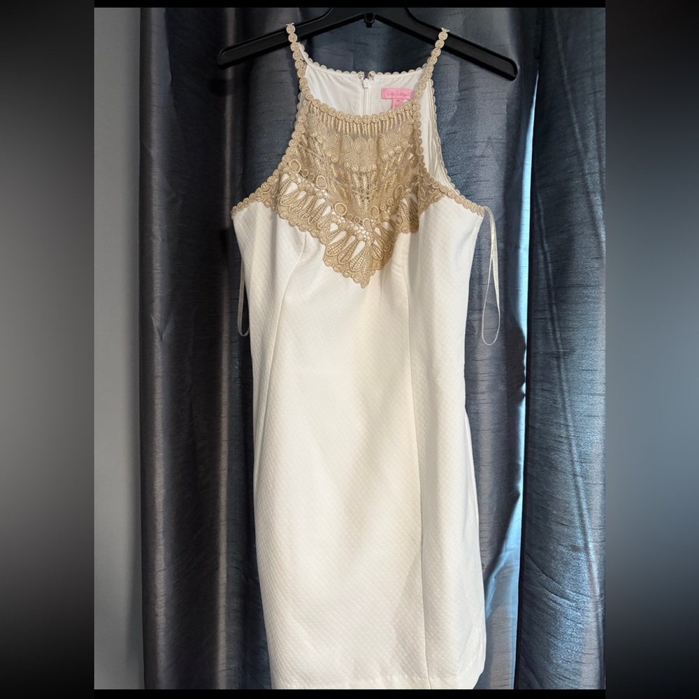 Lilly Pulitzer Ivory Dress with Gold Crochet Trim